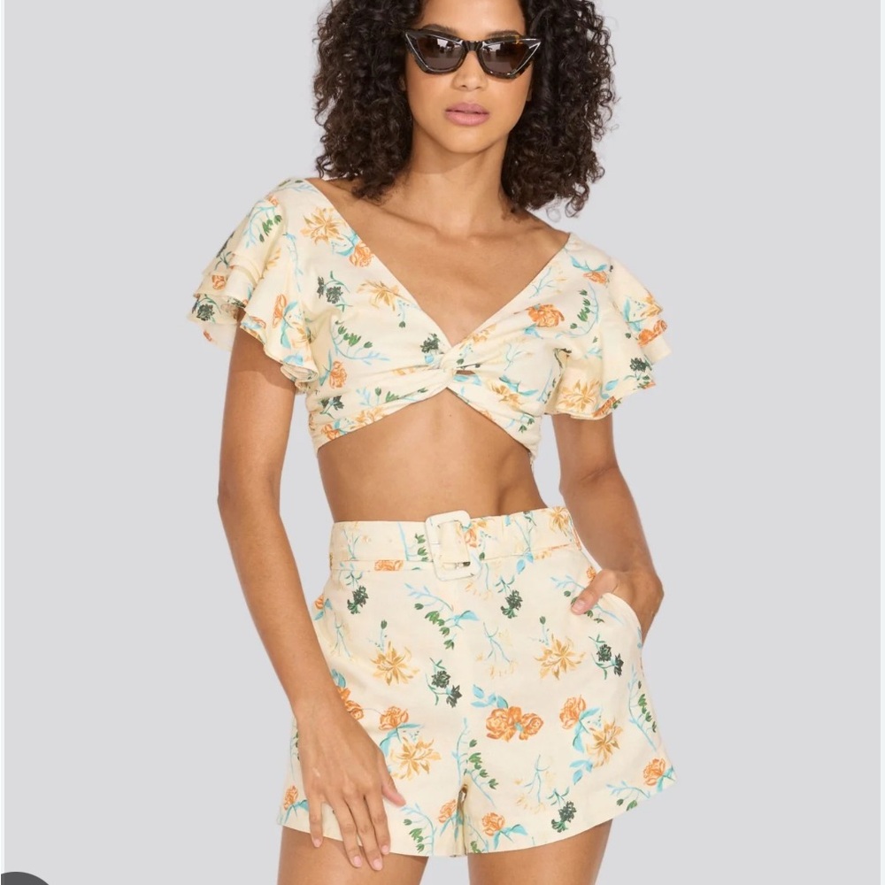 SOLID & STRIPED Floral Ruffle Crop Top - Picture 2 of 5